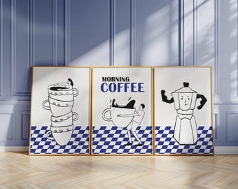 Funny Coffee Prints Set, Espresso Kitchen Wall Art, Minimalist Cafe Decor D120