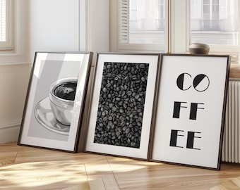 Set of 3 Espresso Coffee Print, Trendy Cafe Decor, Cozy Kitchen Artwork, Minimalistic Typography Wall Art Posters, Coffee Lover Gift D106