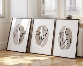 Espresso Wall Art, Coffee Prints Set of 3, Minimalist Line Art Kitchen Decor, Neutral Cafe Posters, Coffee Lover Gift D99