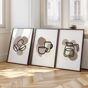 Set of 3 Espresso Coffee Wall Art Print, Trendy Cafe Decor, Modern Kitchen Print, Coffee Cart Line Art Posters, Coffee Lover Art Gift, D97