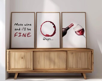 Wine Art Prints Set of 3, Trendy Bar Cart Decor, Wine Lover Gift 57