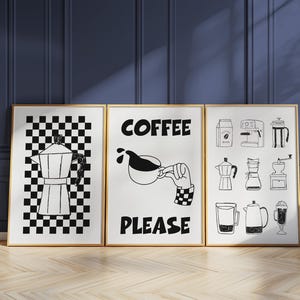 Set di stampe artistiche di caffè in bianco e nero – Espresso e Moka D134