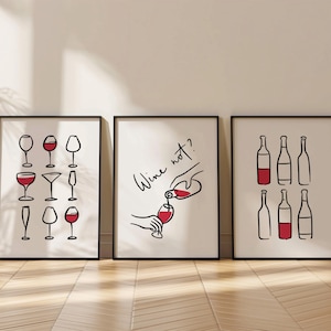 Set of 3 Wine Not Print, Trendy Bar Wall Art, Modern Kitchen Decor, Bar Cart Decor, Wine Lover Gift, Wine Print, Lounge Art Poster 68