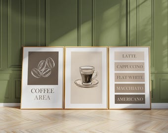 Coffee print, Trendy Wall Art, Coffee Kitchen Cart Art Posters, Retro Drink Sign, Drink, Minimalist Print, Bar Food Wall Art (Set of 3) 07