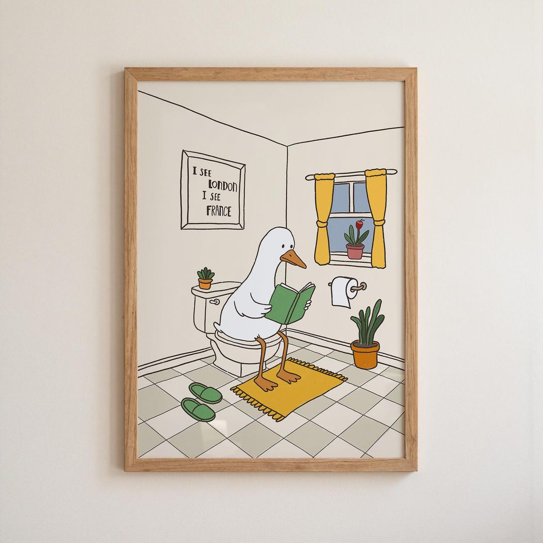 Funny Bathroom Print, Hand Drawn Goose Wall Art, Quirky Duck Bathroom ...
