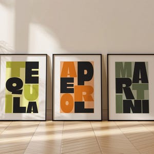 Set of 3 Bar Poster, Trendy Wall Art, Party Signature Drink Sign, Bar Cart Decor, Cocktail Print, Minimalist Print, Aperol Wall Art 36