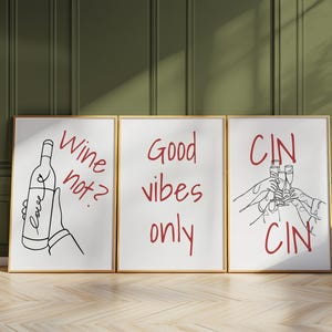 Grappige wijnkunstafdrukken voor keuken – set van 3 rode lijnposters d140