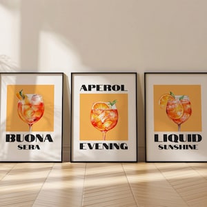 Set of 3 Aperol Spritz Art Prints, Modern Kitchen Trendy Wall Art, Bar Cart Decor, Aperol Lover Gift, Cocktail Bar Poster, Lounge Print, 27