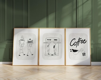 Coffee Wall Print, Trendy Kitchen Posters, Fun Retro Coffee Shop Decor, Coffee Lover Gift, Minimalist Coffee Cup Print, Espresso Art D121