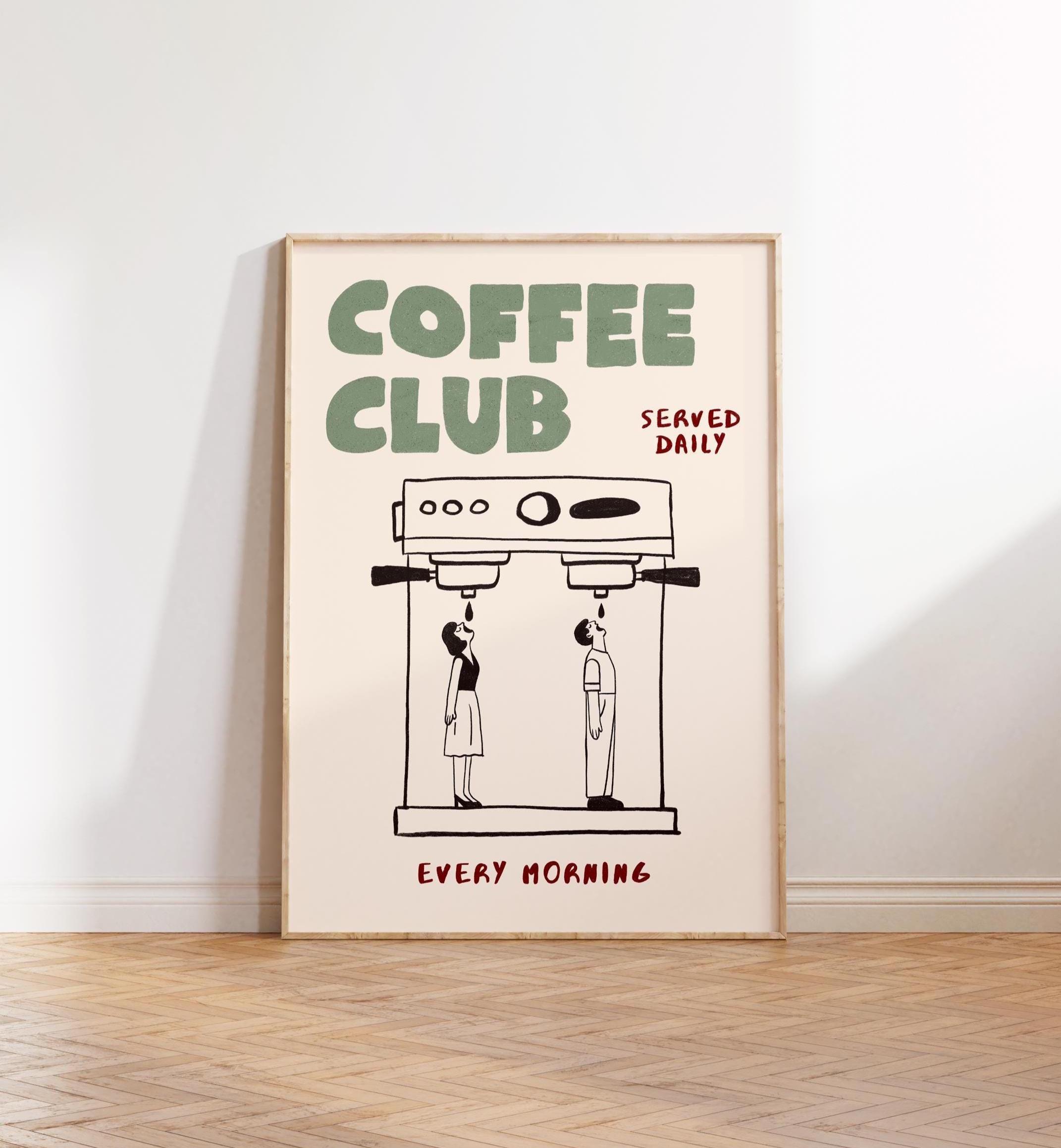 Retro Coffee Machine Wall Art | Hand Drawn Coffee Print in Linen Green & Blue, Neutral Kitchen Poster, Minimalist Scandi Cafe Decor MR3