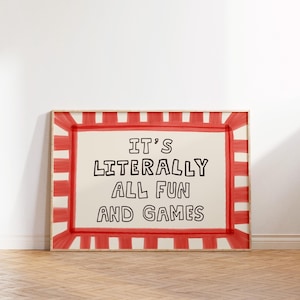È letteralmente tutto divertimento e giochi, stampa, decorazione da parete tipografica giocosa Dopamine Decor MR76 Rosso