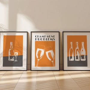 Set of 3 Bar Posters, Modern Kitchen Wall Art, Bar Cart Decor, Champagne Lover Gift, Cocktail Bar Champagne Glasses Print, Lounge Print 26