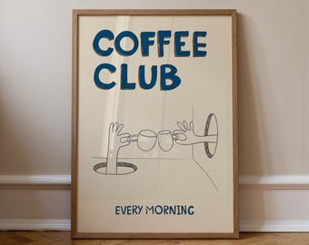 Coffee Club Print – Hand Drawn Retro Kitchen Wall Art (Digital Download)