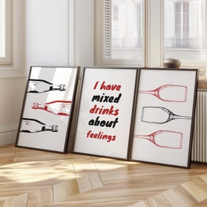 Set of 3 Champagne Posters, Trendy Wall Art, Modern Monochrome Wall Art, Bar Cart Decor, Quote Poster, Minimalist Black and White Prints 33