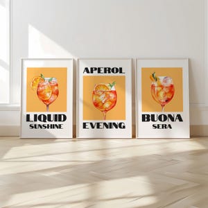 Set of 3 Aperol Spritz Art Prints, Modern Kitchen Trendy Wall Art, Bar Cart Decor, Aperol Lover Gift, Cocktail Bar Poster, Lounge Print, 27