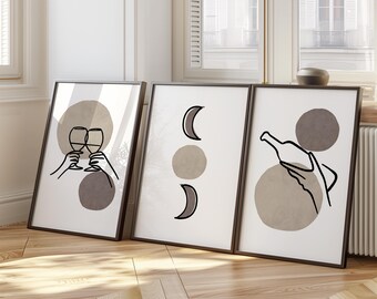 Wine Print Set, Celestial Bar Art, Modern Kitchen Decor D112