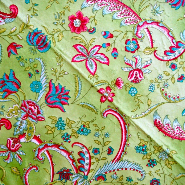 Bohemian Lime Green, Pink and Blue Floral Minky Fabric