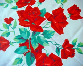 Vintage Wilendur Red Rose Tablecloth Fabric 17 x 17 Inches Pillow Front