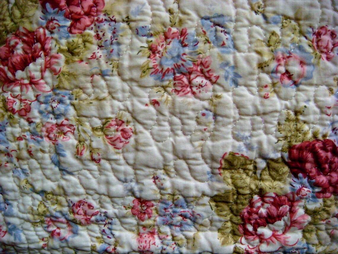 Pink Floral Prequilted Cotton DoubleSided Fabric Etsy