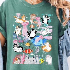 Cats under ocean Comfort Colors® Shirt, Funny Cat Tshirt, Oversized Shirt, Aesthetic Graphic Retro Vintage T Shirt, Cat Lover Gift, Cat Tee