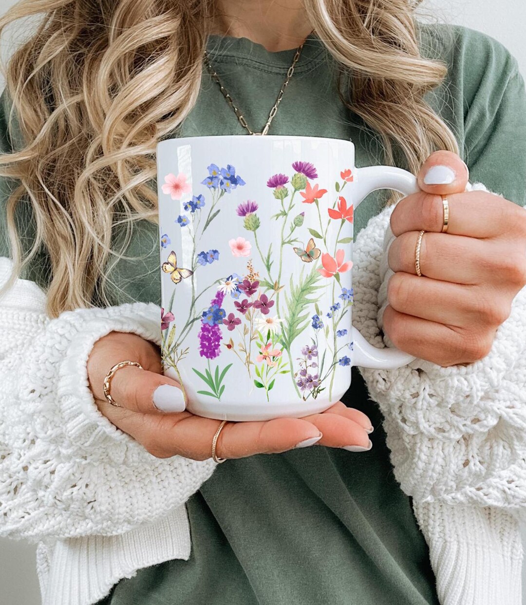 Boho Wildflowers Cottagecore Coffee Mug, Pressed Flowers Mug, Pastel ...