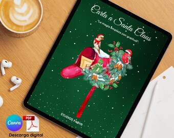 Carta a Papa Noel imprimible para niños, lista de deseos de Papa Noel, kit de cartas navideñas en PDF, páginas para colorear gratis.