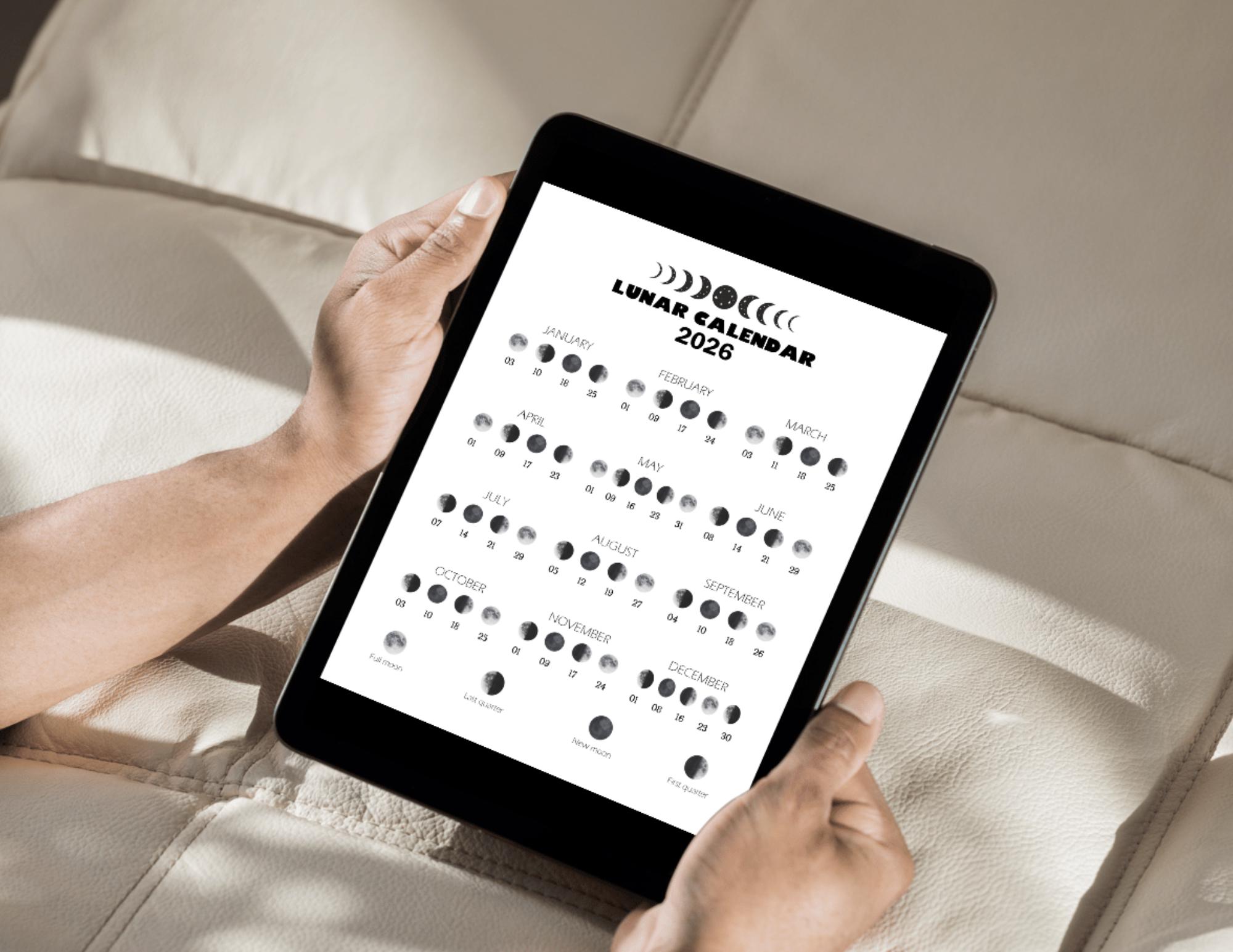 Moon Calendar 2026 Printable | Moon Phases Wall Art, Minimalist PDF ...