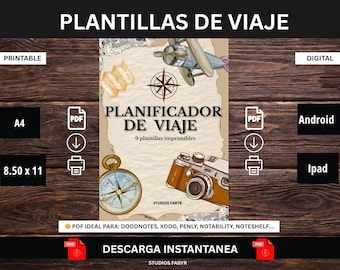 Plantillas planificador de viaje, Planificador de Viaje Editable, Set de 8 Páginas A4 en Canva, Imprimible, Hoja de Ruta, Checklist de Viaje