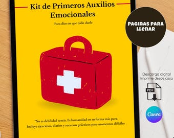 Kit de Primeros Auxilios Emocionales PDF, Diario emocional imprimible A5, Ejercicios de ansiedad, amor propio y calma interior