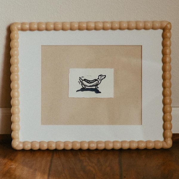 Hot Dog Dachshund Linocut Print | Mini Art Print, Gifts for pet lovers
