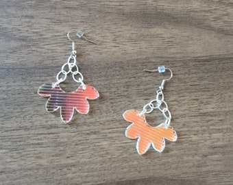 Color-Changing Orange to Pink and Blue Earrings, Gift for Her Lightweight  Laser-Cut Corrugated Acrylic, Scalloped Design with Silver Chain