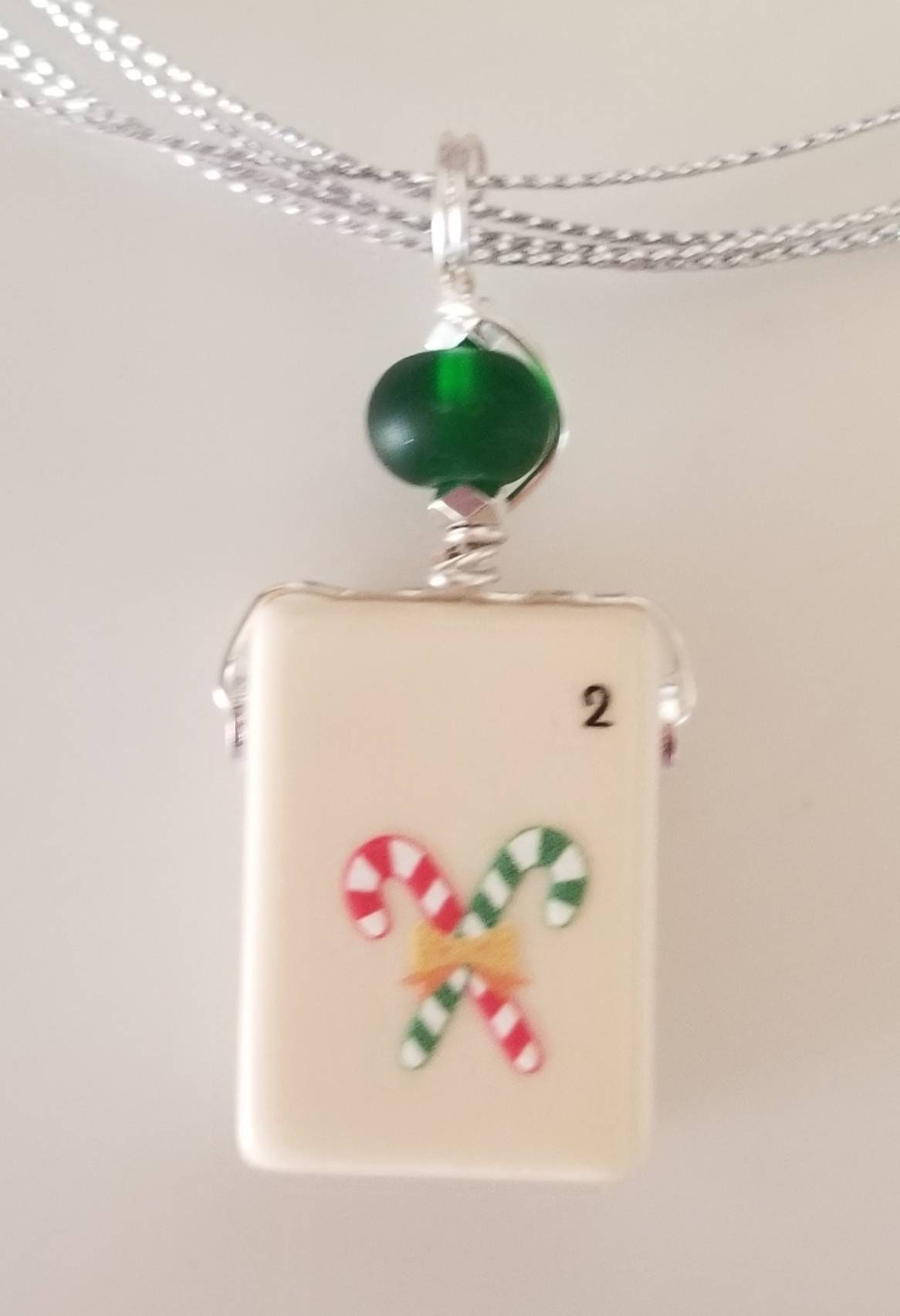 Candy Cane Mahjong Tile Pendant with Non Tarnish Silver Wire Etsy