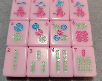 12 Pink Mahjong Tiles for Jewelry Making, Crafting, Designing,  Replacements,Standard Size with Beautiful Colors,Craks, Bams and Dots in Bag