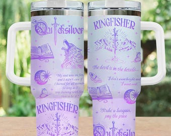 Quicksilver Series Stainless Tumbler, Fantasy Bookish Merch, Kingfisher Tumbler, Bookish Tumbler, Romance Novel Coffee Tumbler