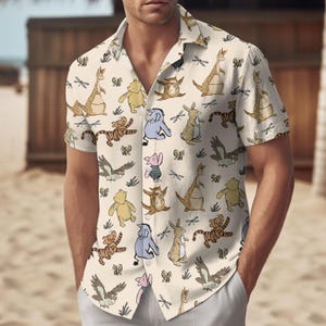 Camisa hawaiana con botones de Winnie the Pooh, camisa y pantalones cortos de oso Pooh, camisa de verano de Magic Kingdom, camisa de Disney, camisa de viaje a Disneyland Hawái