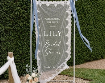 Letrero de encaje bohemio para despedida de soltera, pancarta transparente personalizada, decoración de boda personalizada, decoración romántica de encaje para ceremonia