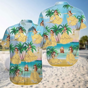 Disney Belle Princess Aloha Button Shirt, Beauty And The Beast Shirt And Shorts, Disney Princess Summer Shirt, Magic Kingdom Shirt Men