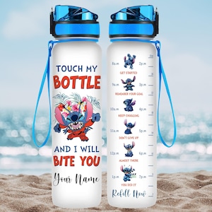 Custom Stitch Water Bottle, Magic Kingdom Drinkware Bottle, Disneyland Trip Motivational Bottle, Disney Stitch Water Tracker Bottle