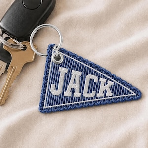 Custom Name Pennant Keychain, Back To School Bag Tag, Personalized Kids Backpack Tag, Embroidered Fabric Flag Charm
