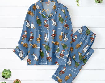 Pijama de ganso alegre, pijama de ganso divertido para mujer, pijama navideño de ganso divertido, pijama familiar para amantes de los animales