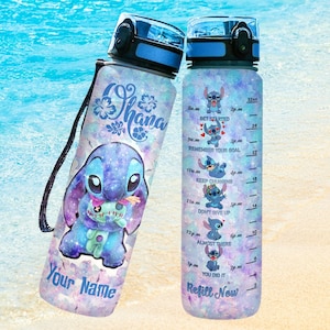 Personalized Stitch Water Tracker Bottle, Stitch And Lilo Bottle, Stitch Bottle, Stitch 32Oz Water Bottle, Stitch Ohana Means Family Bo