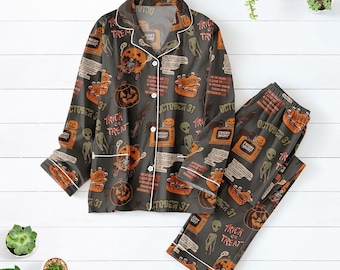 Halloween Collage Pajamas Set, Spooky Season Matching Pajamas Set, Cute Ghost Pumpkin Outfit, Family Halloween Pjs, Halloween Set