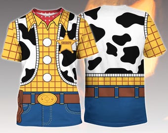 Koszulka z kostiumem Woody'ego, koszulka cosplayowa z Toy Story Cowboy, koszulka Disney Halloween dla niego, strój postaci z Toy Story, cosplay Disney