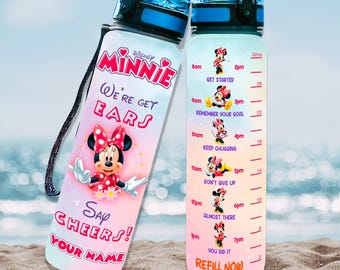 Custom Minnie Water Tracker Bottle, Minnie Mouse 32oz Bottle, Mickey & Friends Water Bottle, Disney Sport Bottle, Magic Kingdom Bottle
