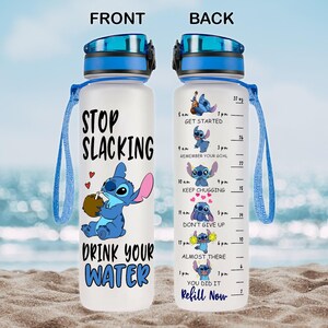Disney Stitch Water Bottle, Funny Stitch Water Tracker Bottle, Disney Character 32oz Bottle, Disney Lilo And Stitch Drinkware Botlle