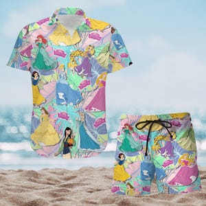Disney Princess Button Shirt And Shorts, Cinderella Snow White Shirt, Ariel Tiana Shirt Men, Magic Kingdom Gift, Rapunzel Shirt For Him