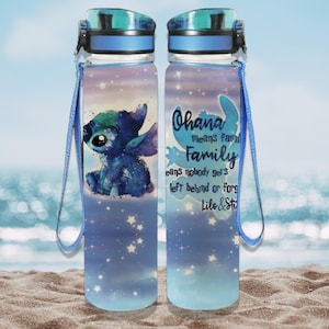 Disney Stitch Water Tracker Bottle, Lilo & Stitch Water Bottle, Ohana Means Family Drinkware Bottle, Disney 32oz Bottle, Magic Kingdom