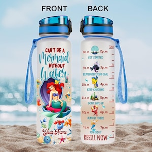 Custom Ariel Princess Water Bottle, Disney Princess Water Tracker, The Little Mermaid Gym Bottle, Magic Kingdom Motivational Bottle
