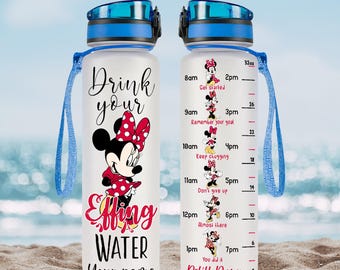 Benutzerdefinierte Minnie Maus Wasserflasche, Disney Micky und Freunde Trainingswasserflasche, Minnie täglicher Wasserverfolger, magisches Königreich Flasche 32 Unze