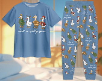 Just A Jolly Goose Tshirt And Pants, Silly Goose Pajamas For Women, Funny Goose Christmas Pajamas, Animal Lover Shirt And Pants